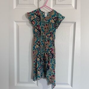 Girls Teal Paisley Flutter-Sleeve Casual Dress